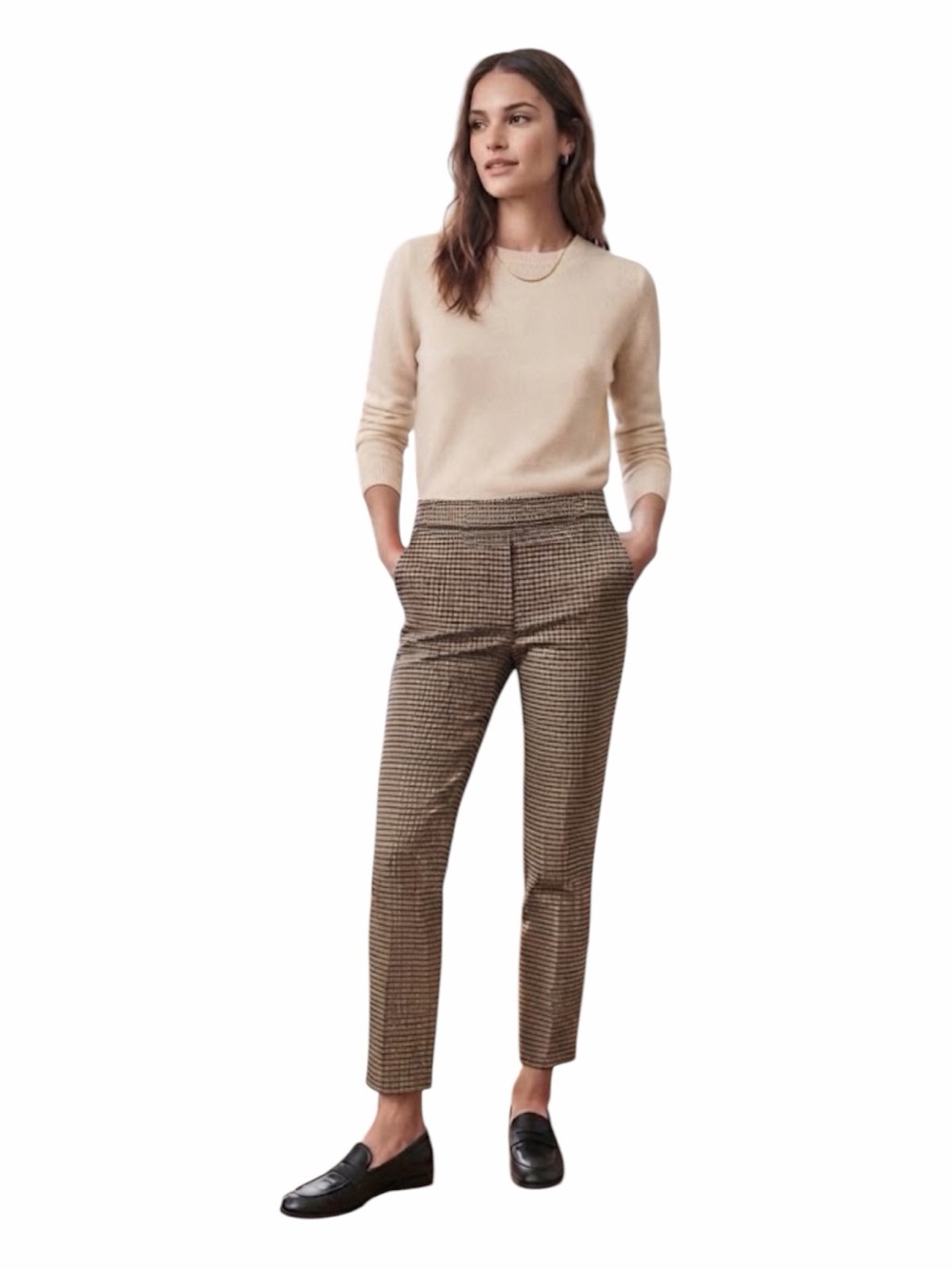 Sézane Clara Houndstooth High Rise Cigarette Trouser Pants Size 34 / 2 US